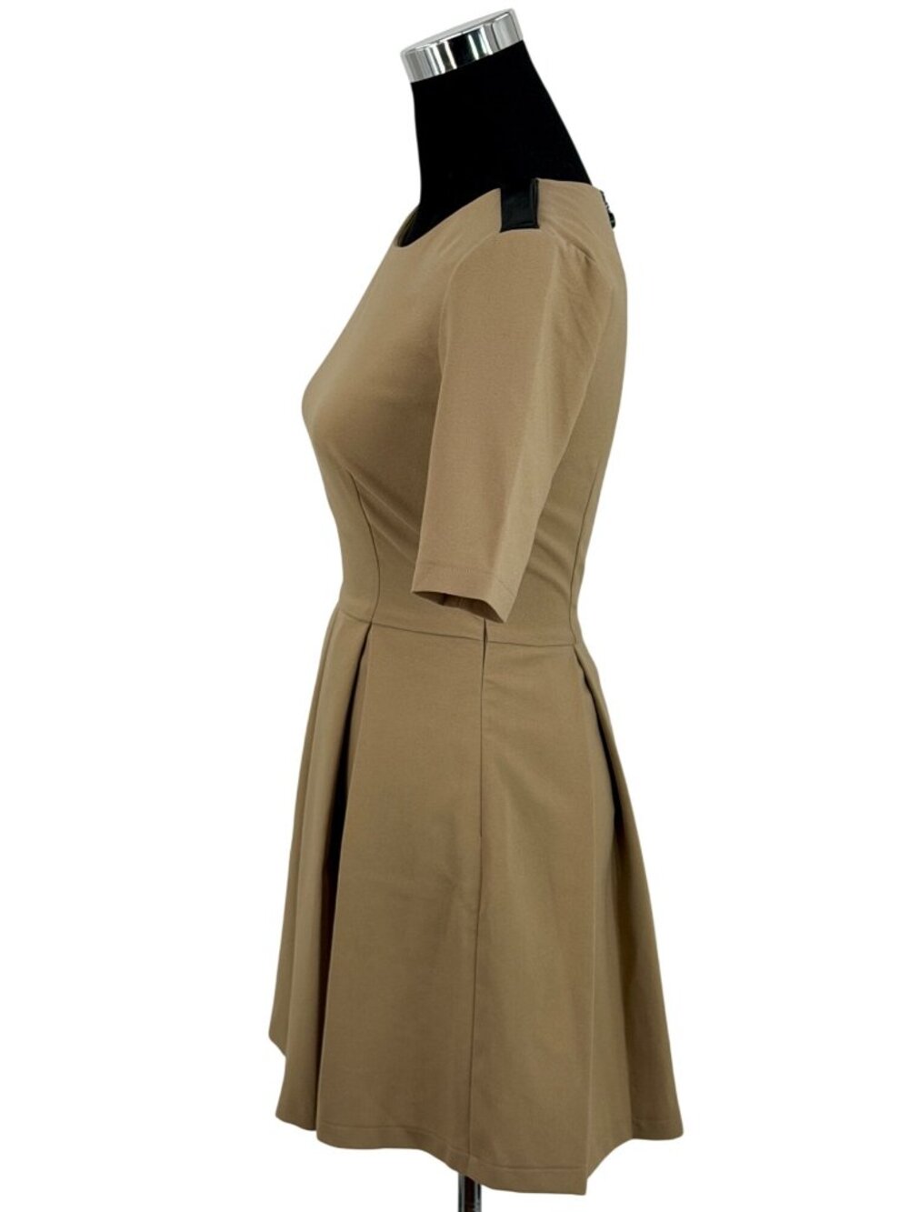 NWT ABS Tan Pleated A-Line Woven Mini Dress 2| Office Siren Dark Equestrian Twee - Picture 8 of 16